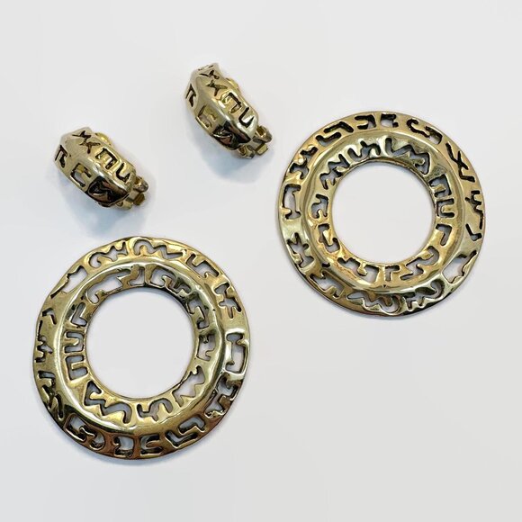 Door Knocker Earrings, Convertible, 1980s, 80s, Clips, Huggies, Gold Tone, Big - Picture 2 of 5